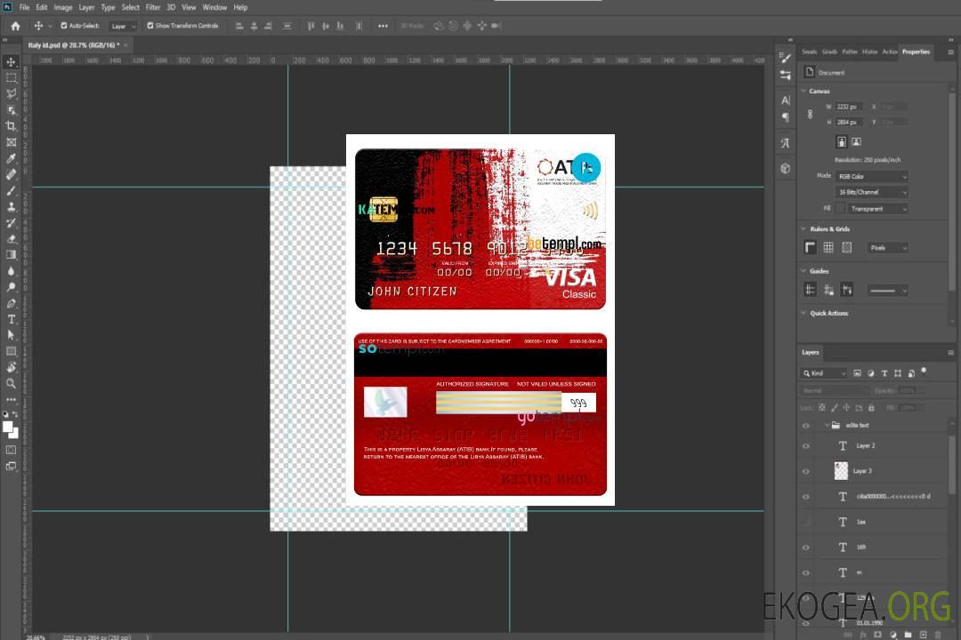 Carte visa classique de la banque Assaray Libye (ATIB), modèle entièrement modifiable au format PSD template